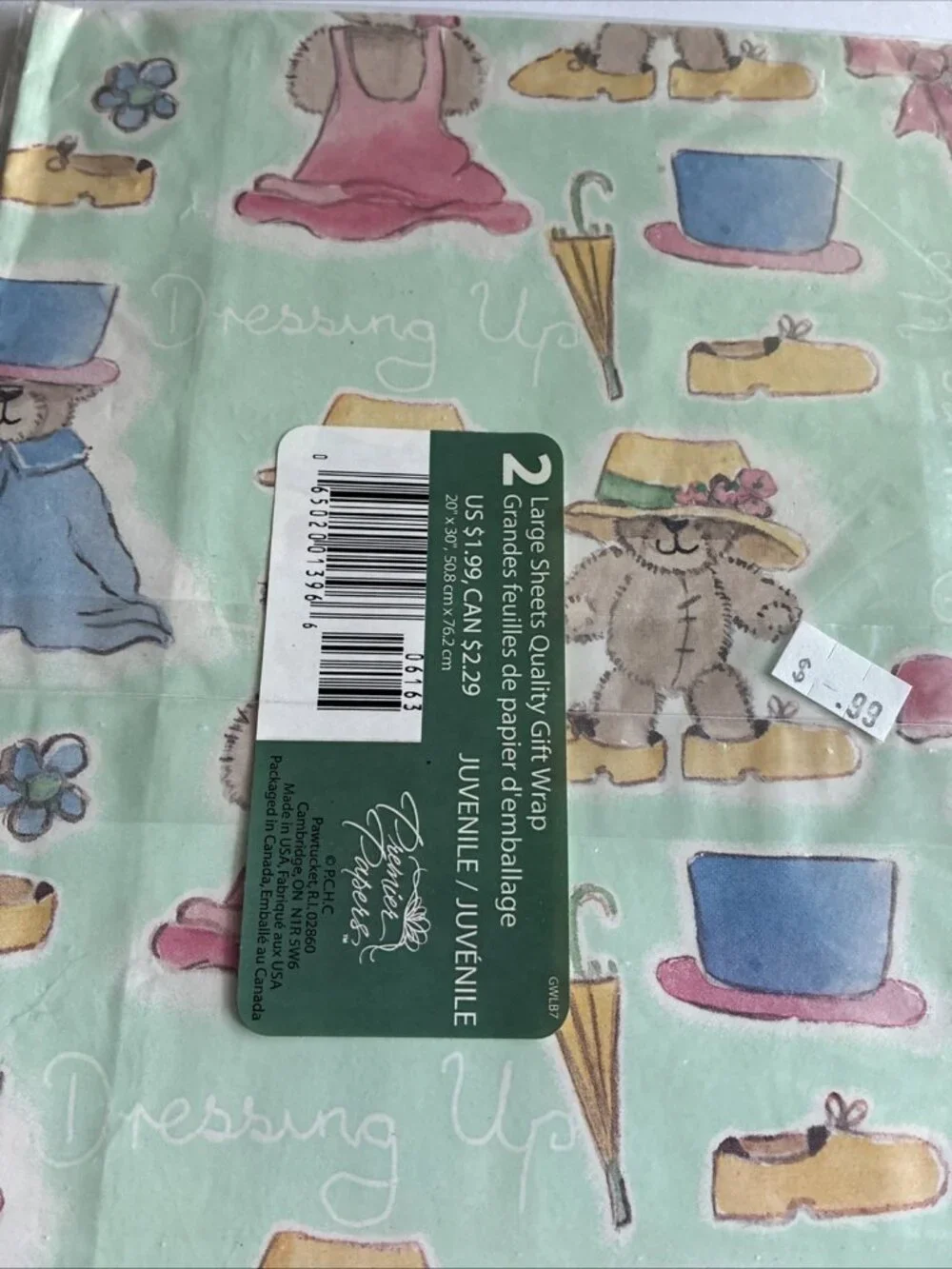 Vintage Teddy Bear Dressing Up Gift Wrap 2 Sheets Juvenile Wrapping Paper 20x30